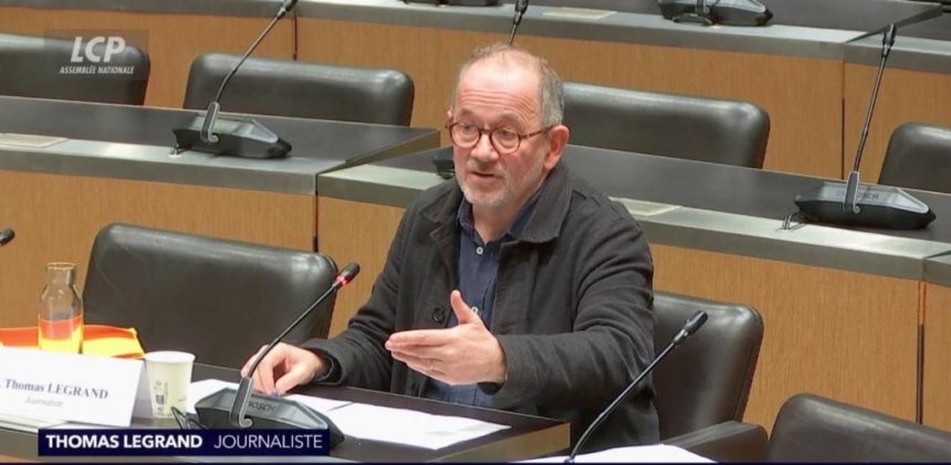 Thomas Legrand lors de son audition par la commission d’enquête sur l’Audiovisuel public le 18 décembre 2025.