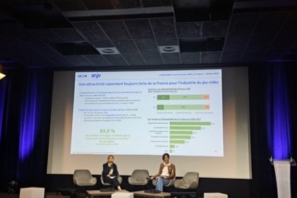 Cécile Lacoue (CNC) et Vanessa Kaplan (SNJV), lors de la présentation le 15 octobre 2026 du baromètre de l'industrie du